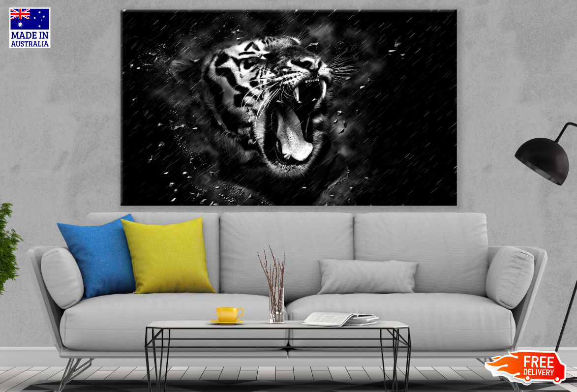 Tiger Roaring B&W Portrait Photograph Print 100% Australian Made