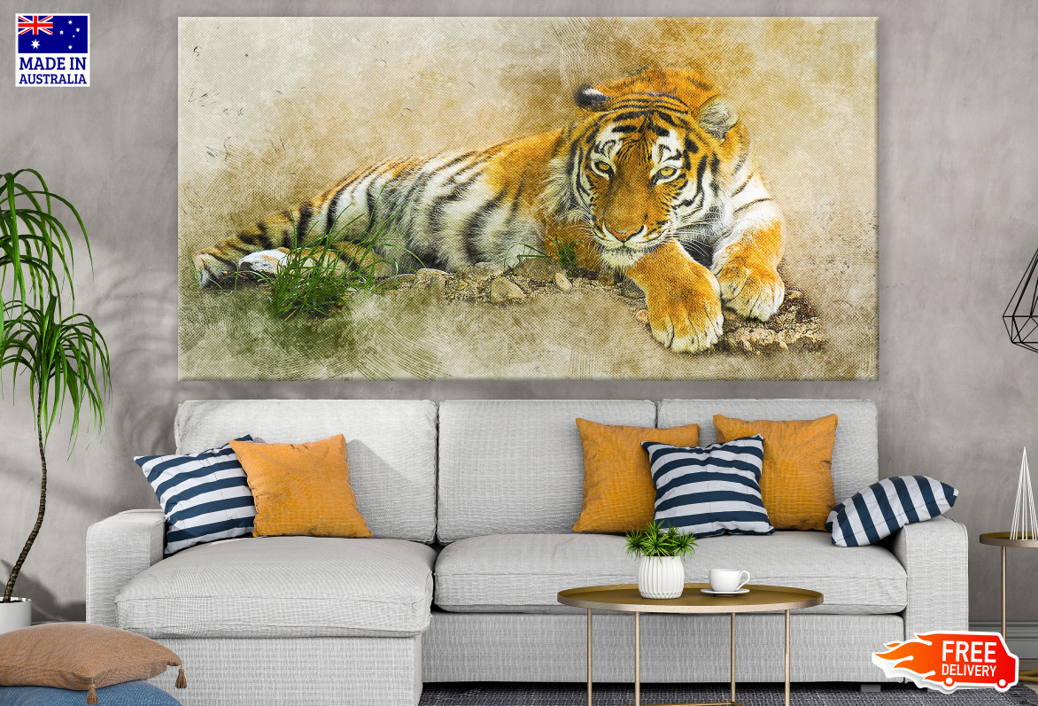 Tiger Laying on Ground Painting Print 100% Australian Made