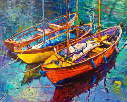 Boats on River Painting Print 100% Australian Made