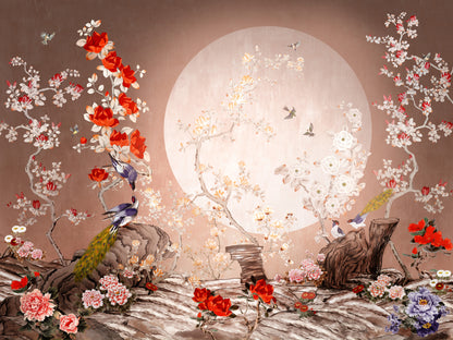 Wallpaper Murals Peel and Stick Removable Flowers & Moon Watercolor Painting High Quality