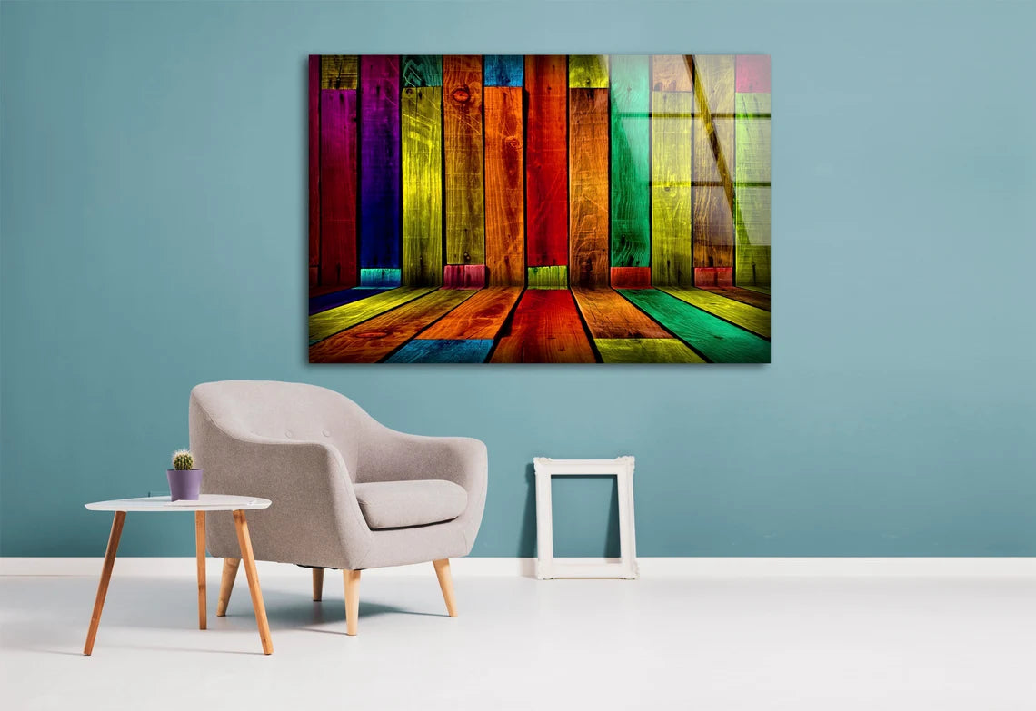 Colorful Painted Wood Stripes Acrylic Glass Print Tempered Glass Wall Art 100% Made in Australia Ready to Hang