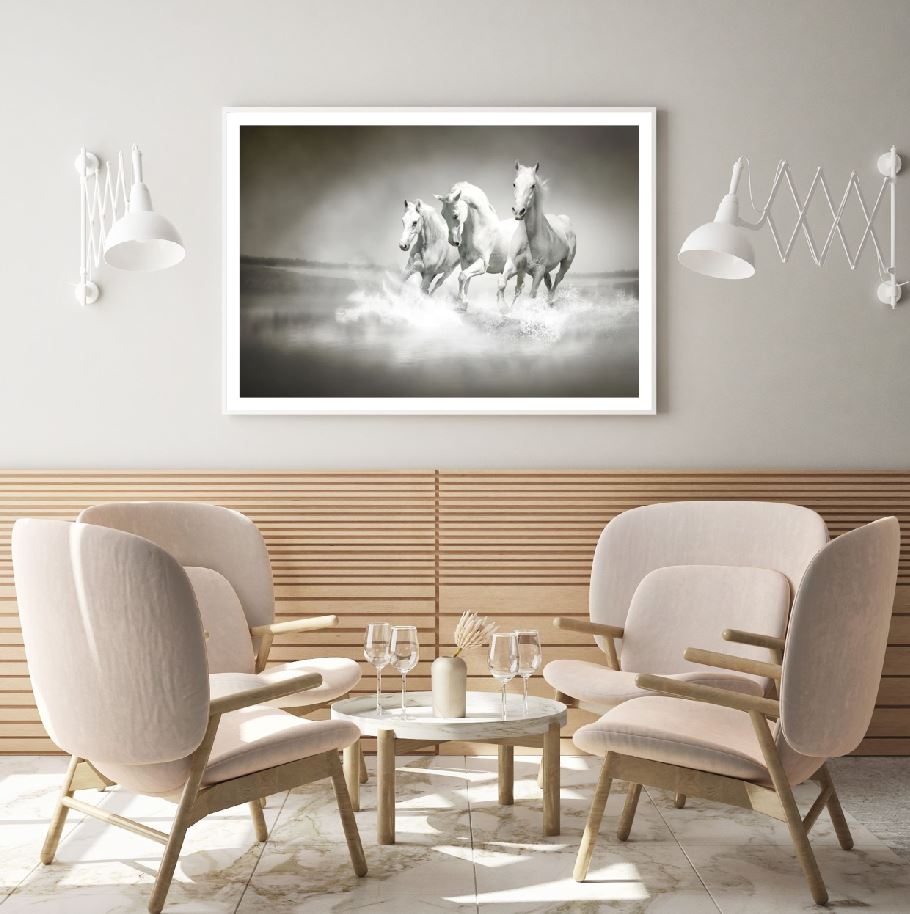 Horses Running on Beach B&W Home Decor Premium Quality Poster Print Choose Your Sizes