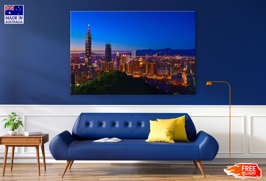 Taipei Cityscape Night View Taiwan Print 100% Australian Made