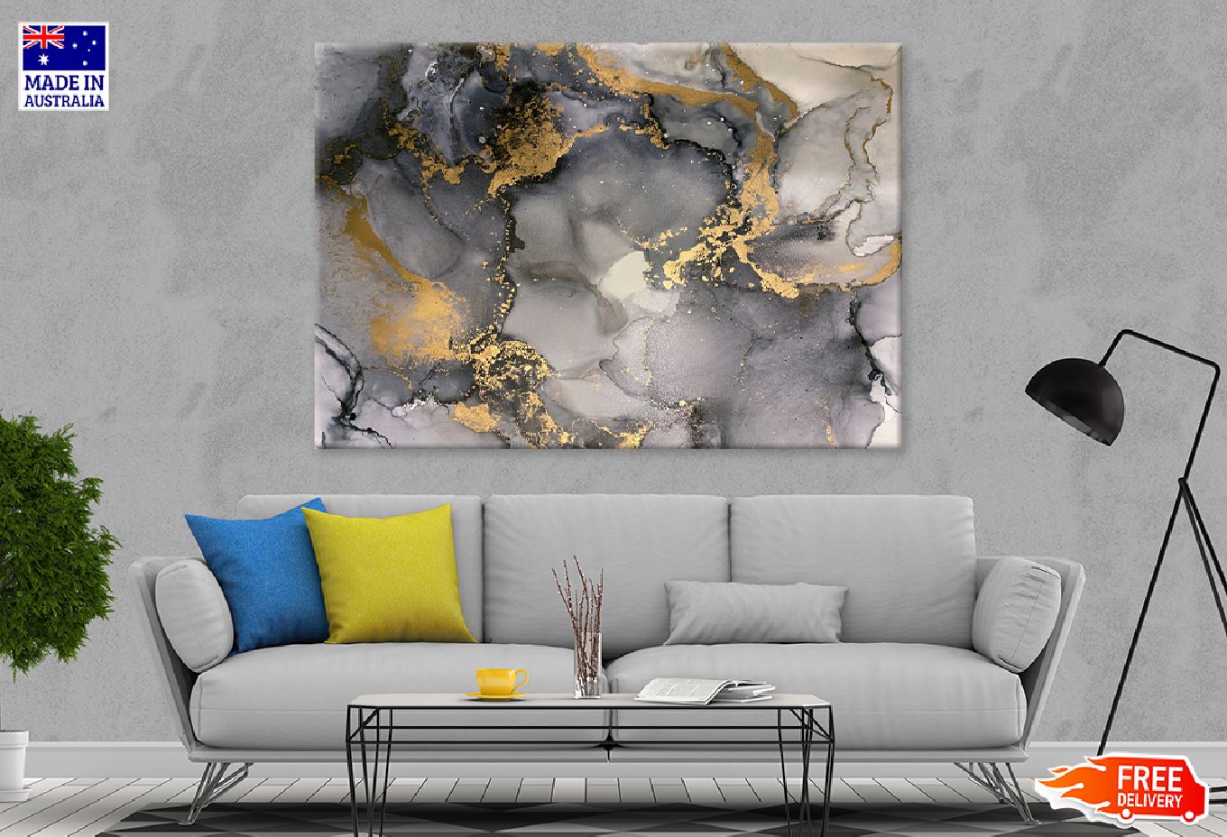 Black Grey & Gold Splash Abstract Design Print 100% Australian Made