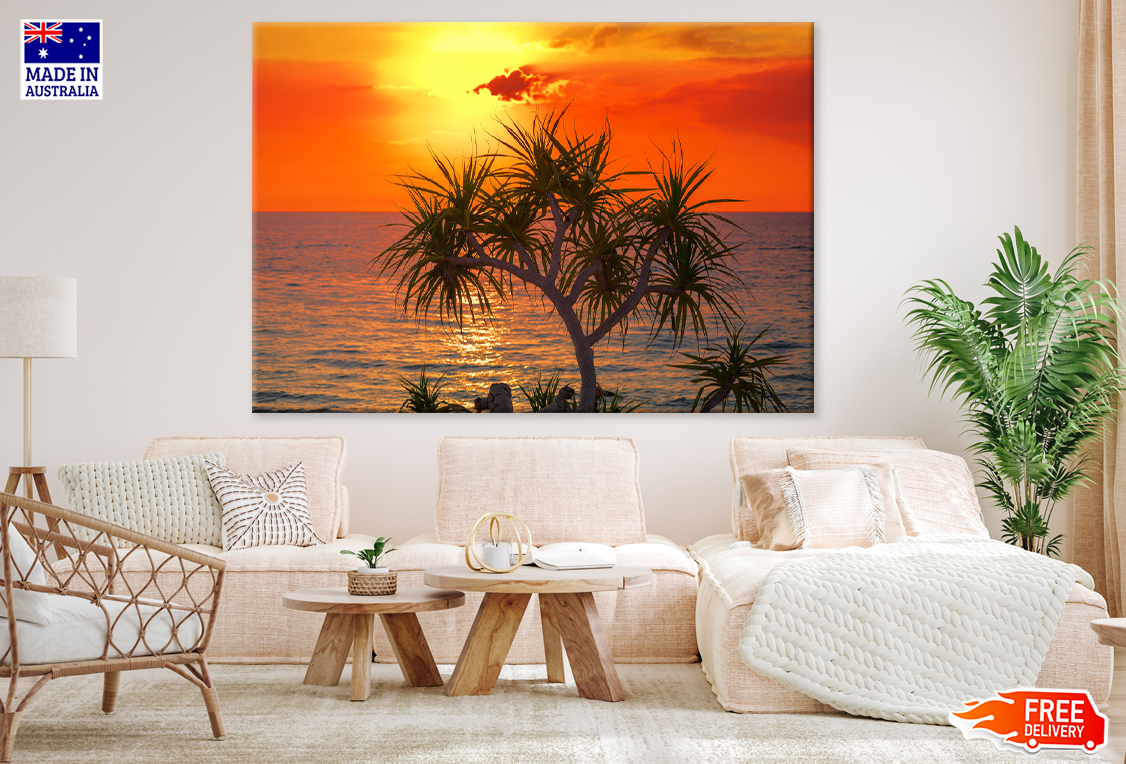 Trees & Sea Sunset Sky Scenery View Print 100% Australian Made