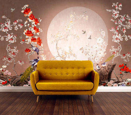 Wallpaper Murals Peel and Stick Removable Flowers & Moon Watercolor Painting High Quality