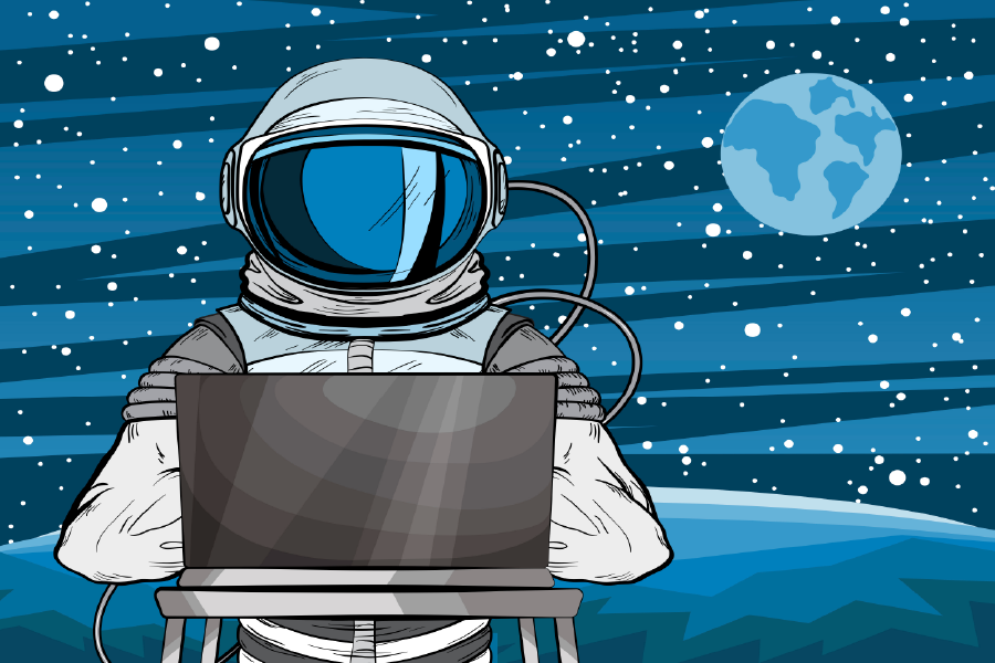 Astronaut Operating A Laptop In Space Print 100% Australian Made