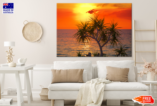 Trees & Sea Sunset Sky Scenery View Print 100% Australian Made