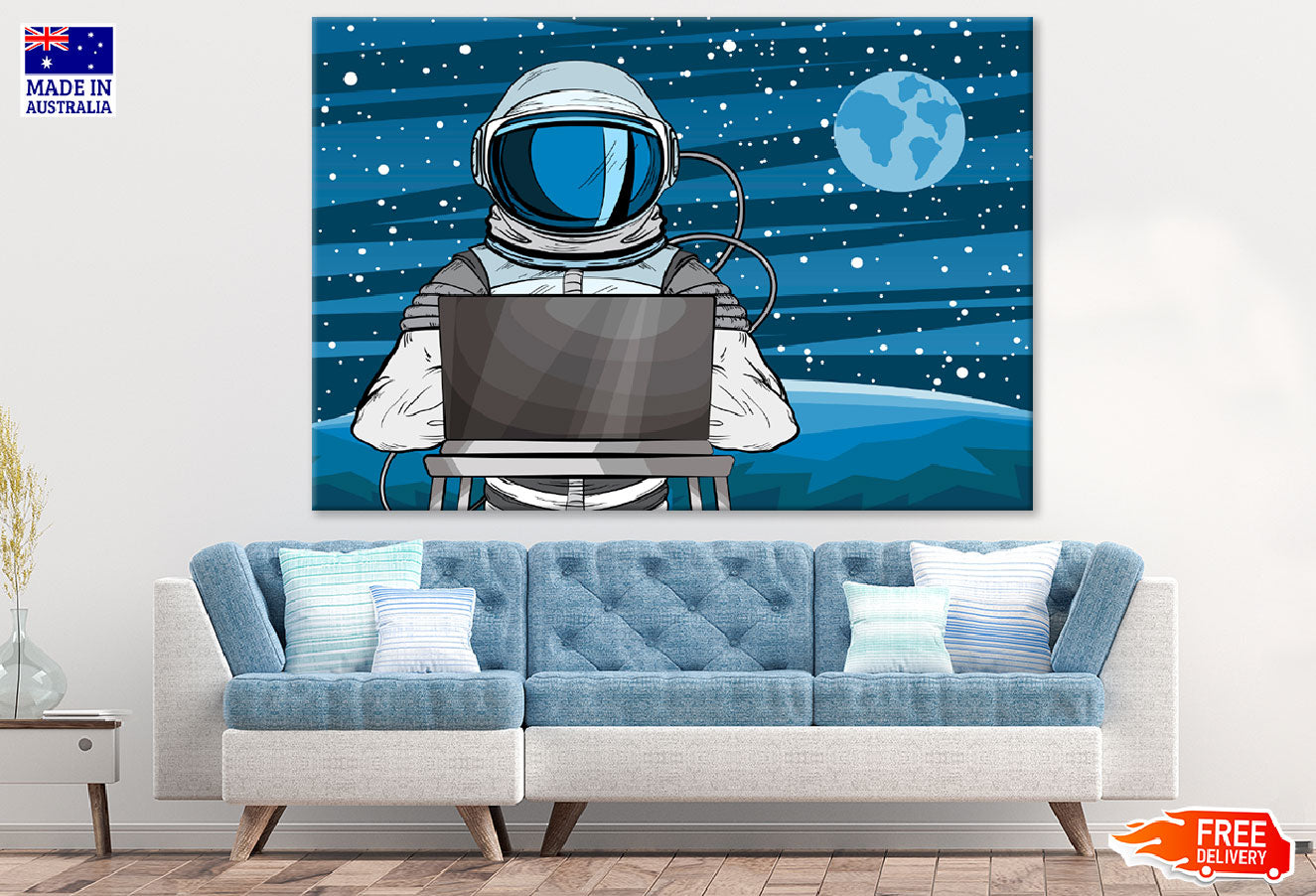 Astronaut Operating A Laptop In Space Print 100% Australian Made