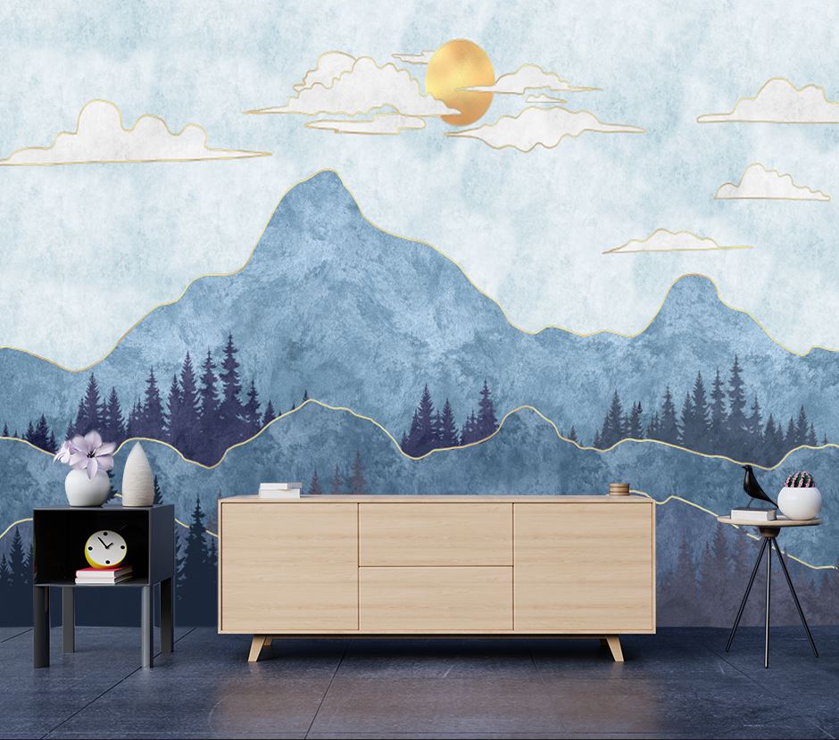 Wallpaper Murals Peel and Stick Removable Mountain View Painting High Quality