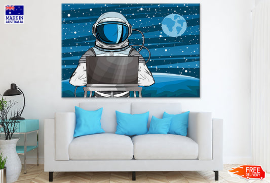 Astronaut Operating A Laptop In Space Print 100% Australian Made