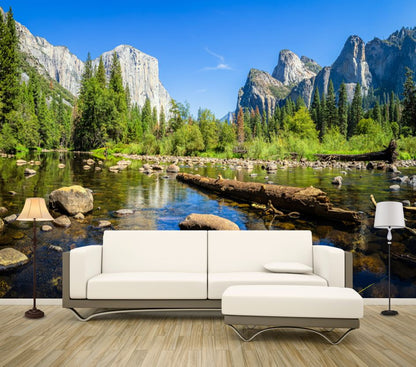 Wallpaper Murals Peel and Stick Removable Water stream & Mountain View High Quality