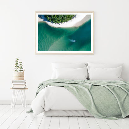 Boat on Sea & Island Photograph Home Decor Premium Quality Poster Print Choose Your Sizes