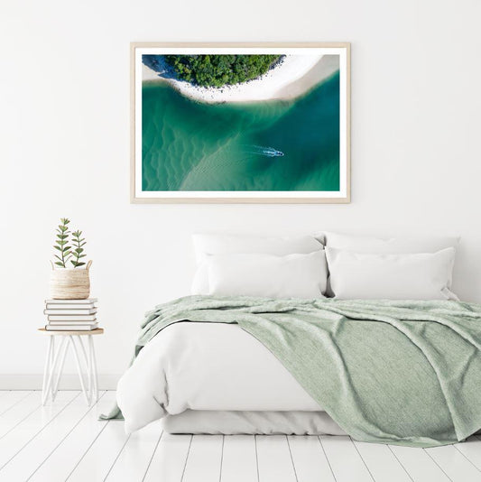 Boat on Sea & Island Photograph Home Decor Premium Quality Poster Print Choose Your Sizes