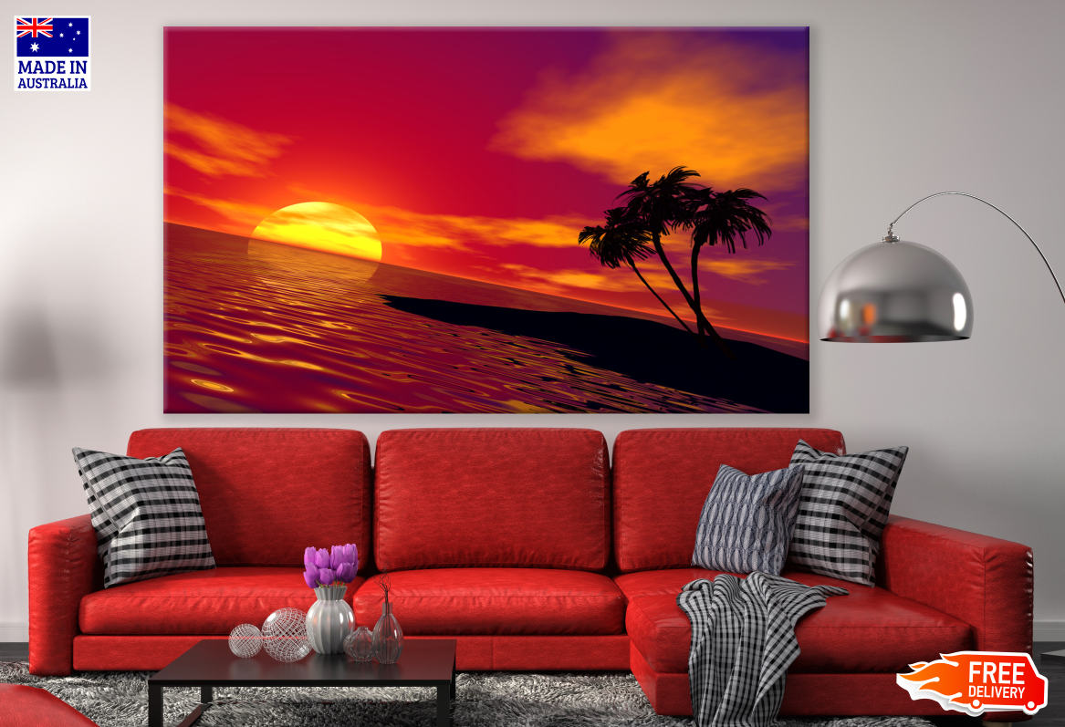 Sunset Beach Red Sky Painting Print 100% Australian Made