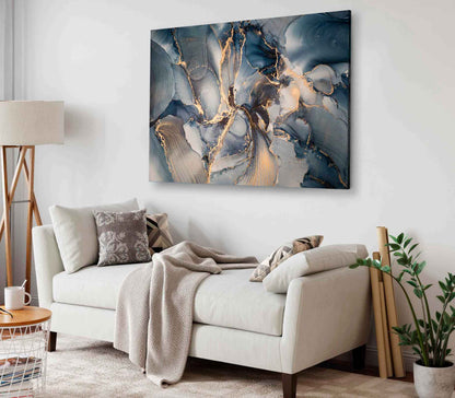 Bella Home Blue & Gold Abstract Print Canvas Ready to hang