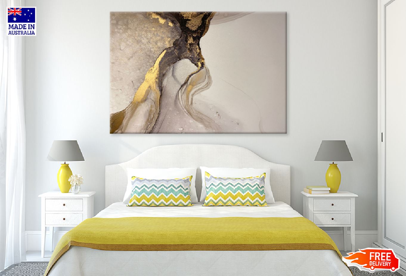 Grey Black & Gold Abstract Design Print 100% Australian Made
