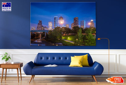 View of Downtown Houston Night Photograph Print 100% Australian Made