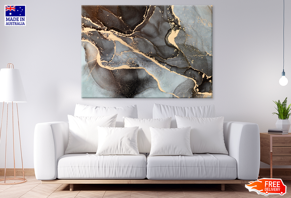 Black White & Gold Abstract Design Print 100% Australian Made