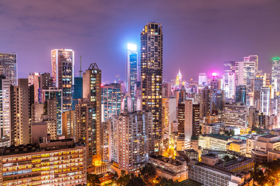 Hong Kong Cityscape at Night View Photograph Print 100% Australian Made