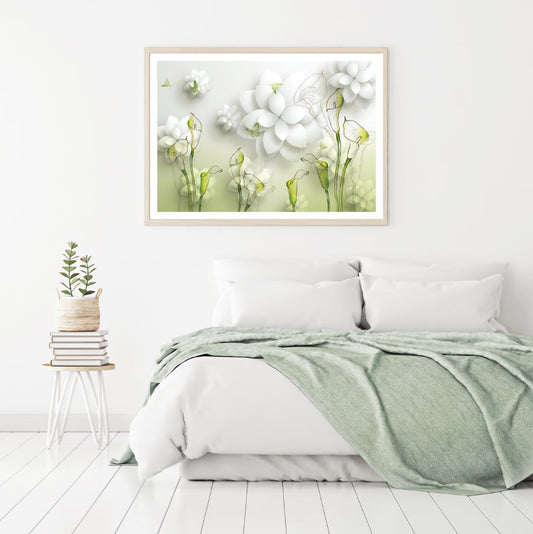 Green & White Flowers 3D Design Home Decor Premium Quality Poster Print Choose Your Sizes
