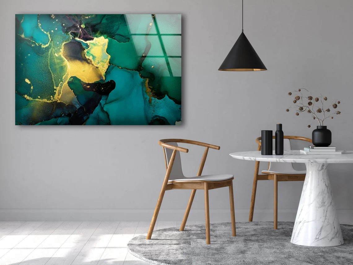 Green & Yellow Abstract Design Acrylic Glass Print Tempered Glass Wall Art 100% Made in Australia Ready to Hang