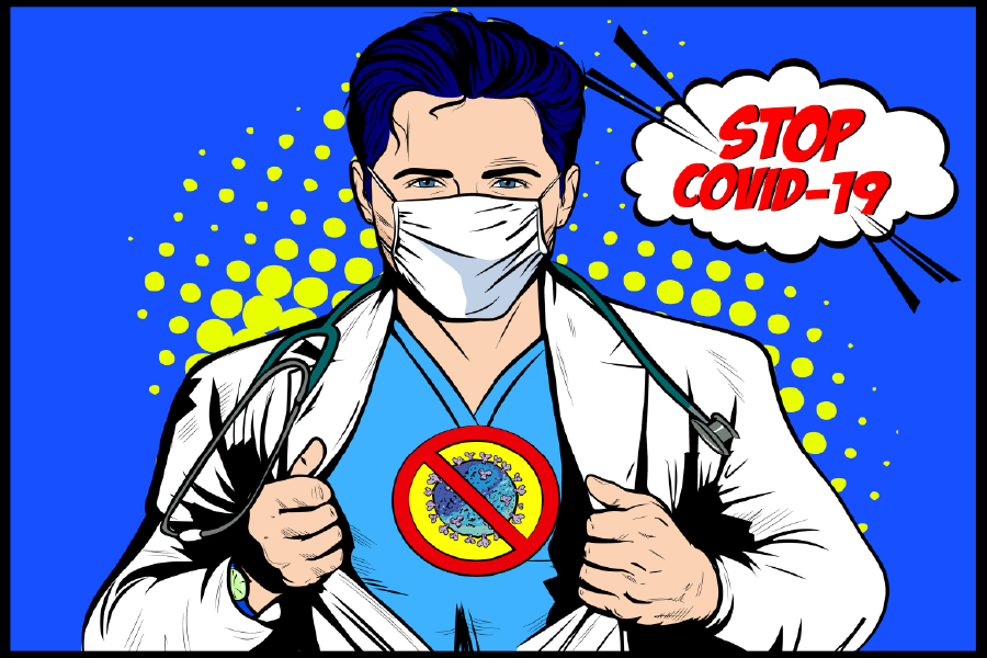 Stop Covid-19 Super Hero Illustration Print 100% Australian Made
