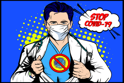 Stop Covid-19 Super Hero Illustration Print 100% Australian Made