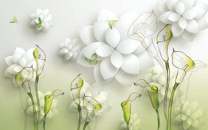 Green & White Flowers 3D Design Home Decor Premium Quality Poster Print Choose Your Sizes