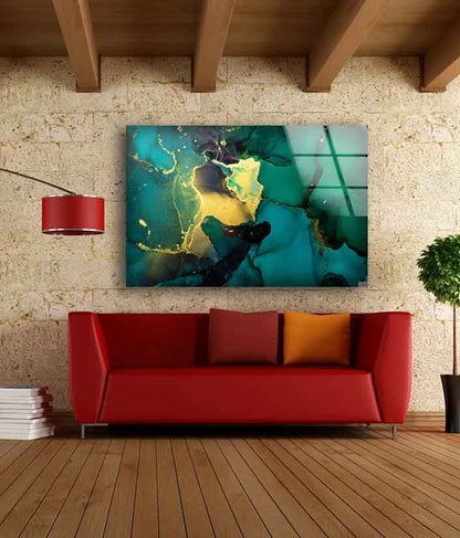 Green & Yellow Abstract Design Acrylic Glass Print Tempered Glass Wall Art 100% Made in Australia Ready to Hang