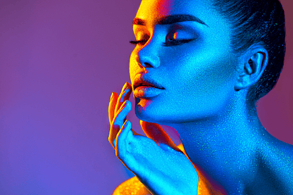 Fashion Woman in Blue Neon Lights Photograph Print 100% Australian Made