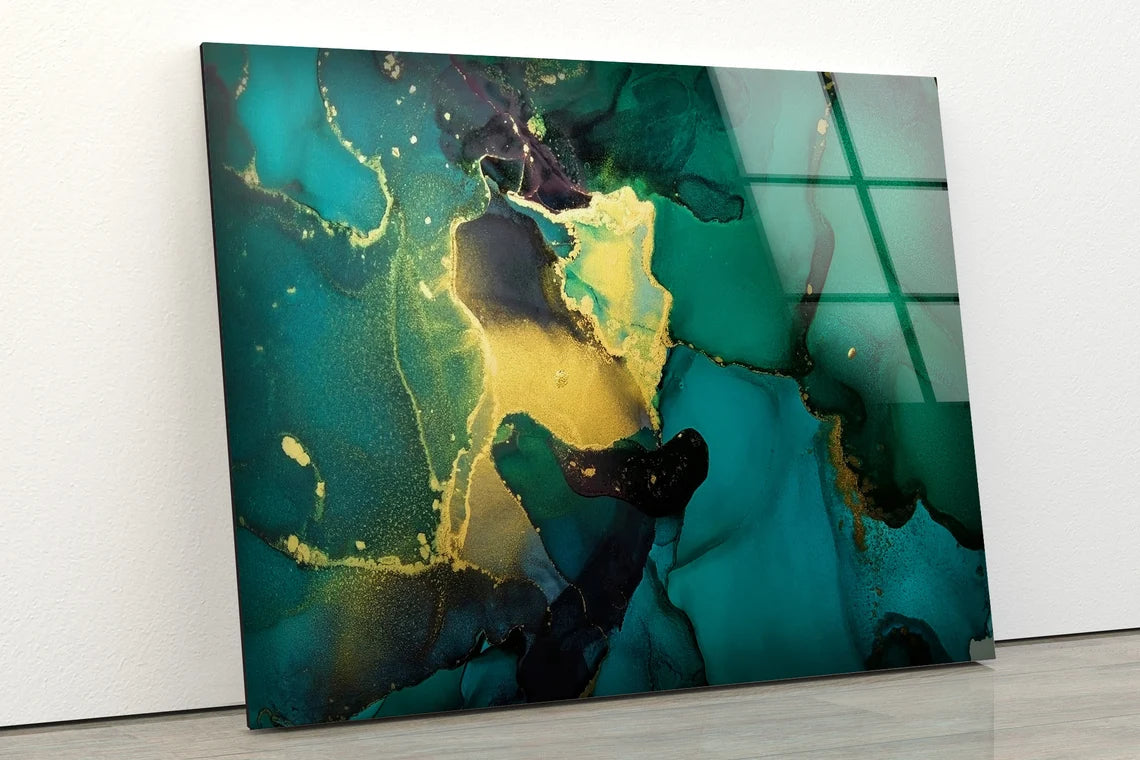 Green & Yellow Abstract Design Acrylic Glass Print Tempered Glass Wall Art 100% Made in Australia Ready to Hang