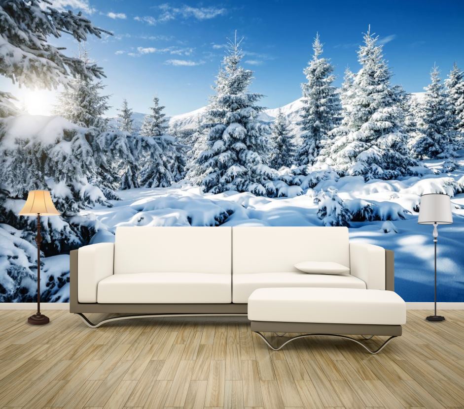 Wallpaper Murals Peel and Stick Removable Stunning Forest Covered with Snow Photograph High Quality