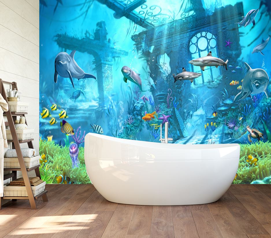 Wallpaper Murals Peel and Stick Removable Underwater Fish Design High Quality