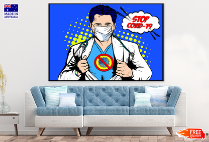 Stop Covid-19 Super Hero Illustration Print 100% Australian Made