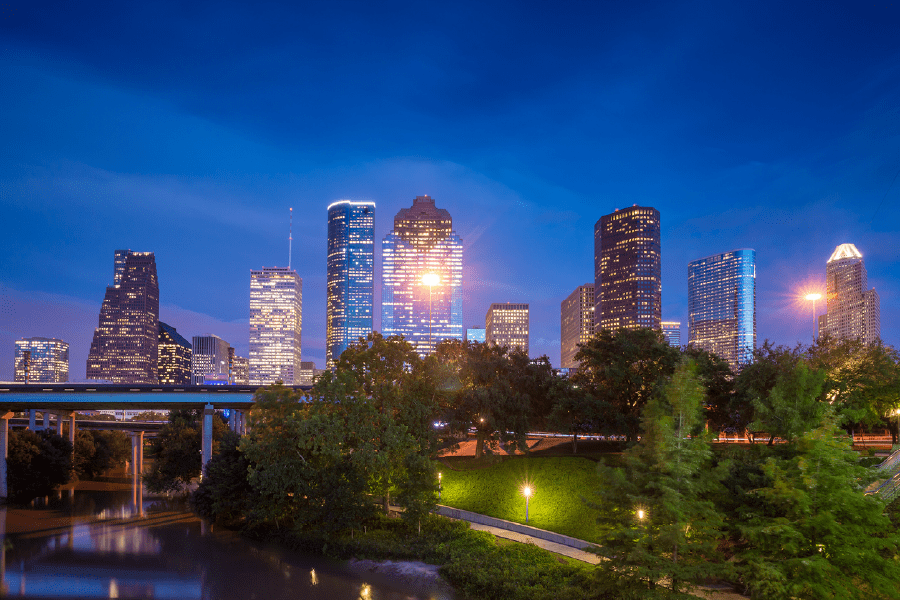 View of Downtown Houston Night Photograph Print 100% Australian Made
