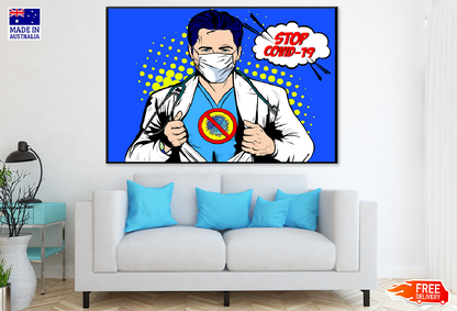 Stop Covid-19 Super Hero Illustration Print 100% Australian Made