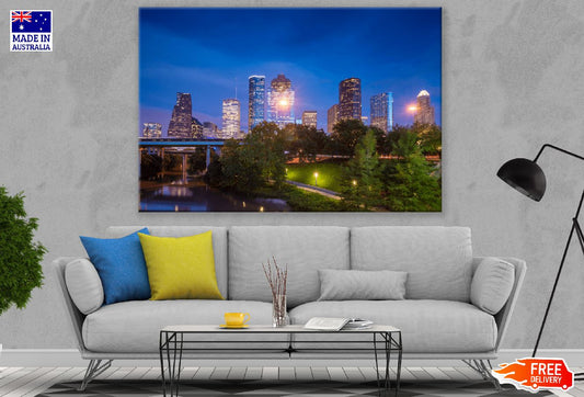 View of Downtown Houston Night Photograph Print 100% Australian Made