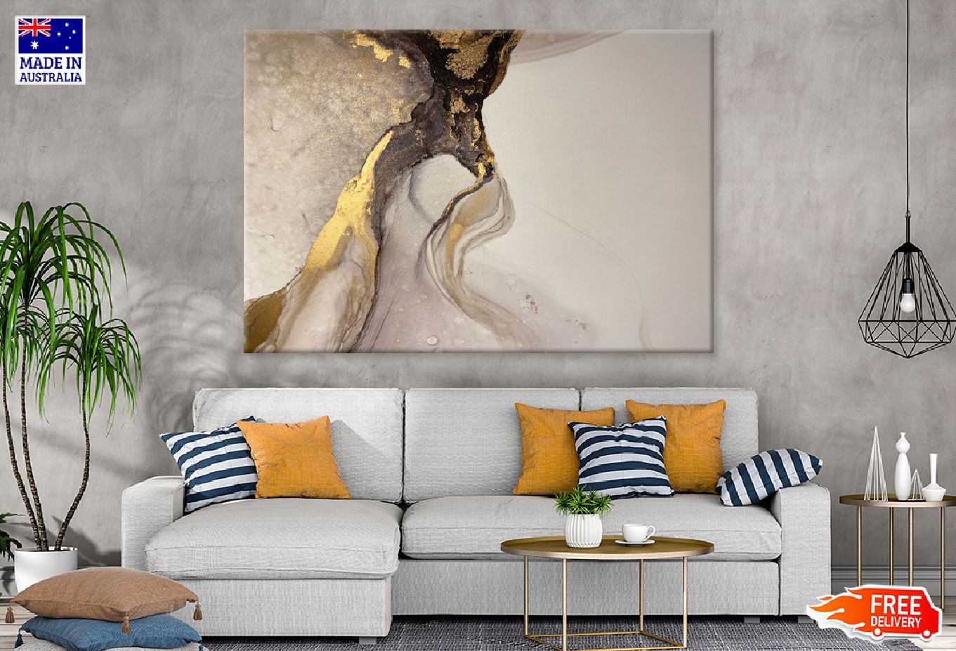Grey Black & Gold Abstract Design Print 100% Australian Made