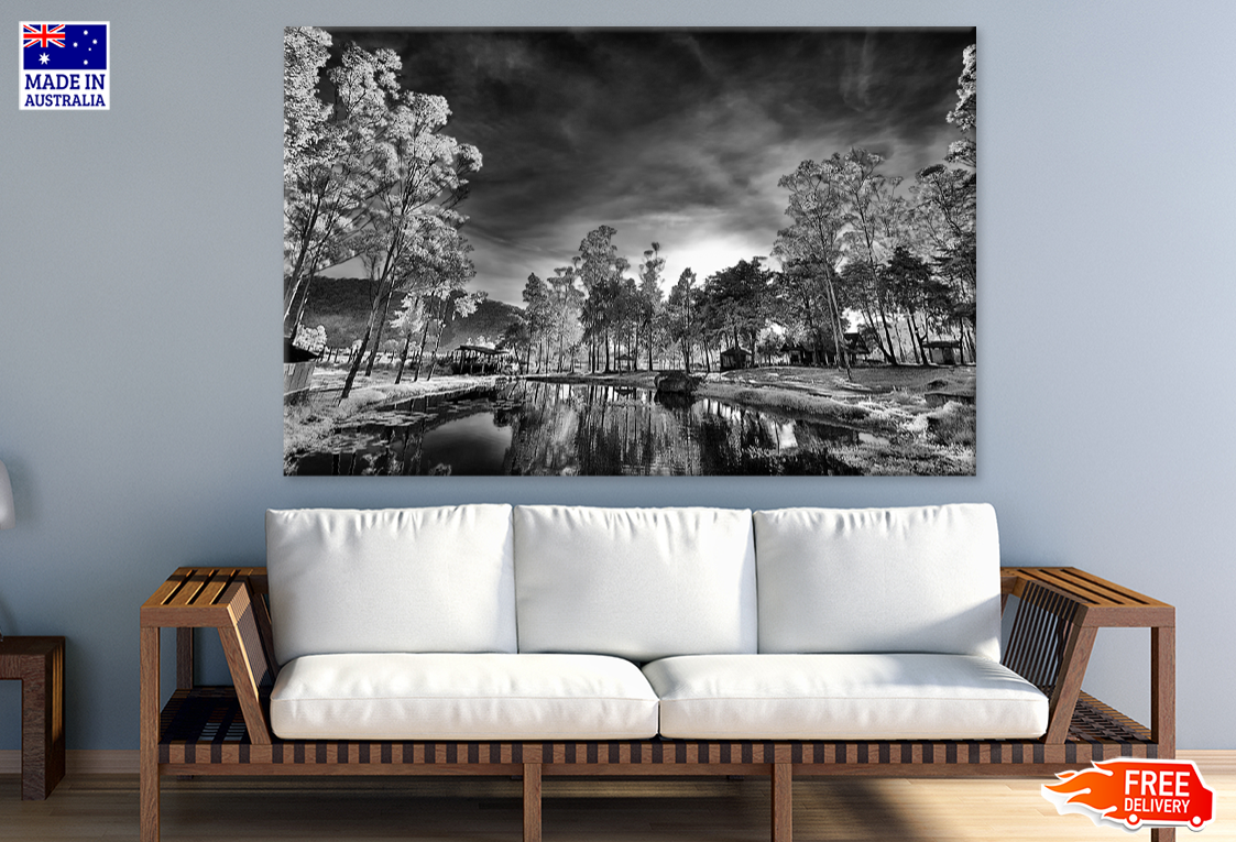 Trees & Lake Sky View B&W Photograph Print 100% Australian Made