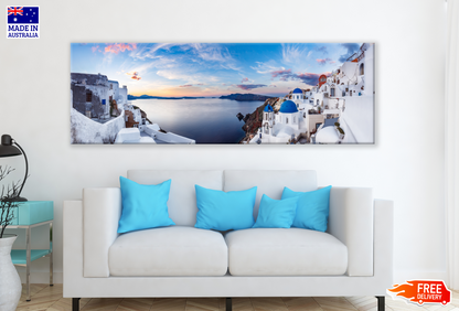 Panoramic Canvas Greece City Houses High Quality 100% Australian made wall Canvas Print ready to hang