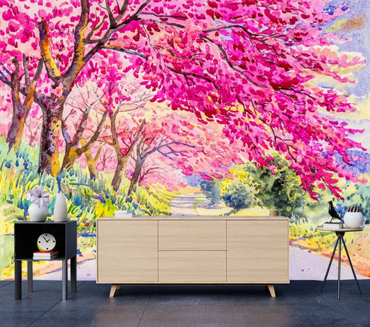 Wallpaper Murals Peel and Stick Removable Pink Flower Trees Painting High Quality