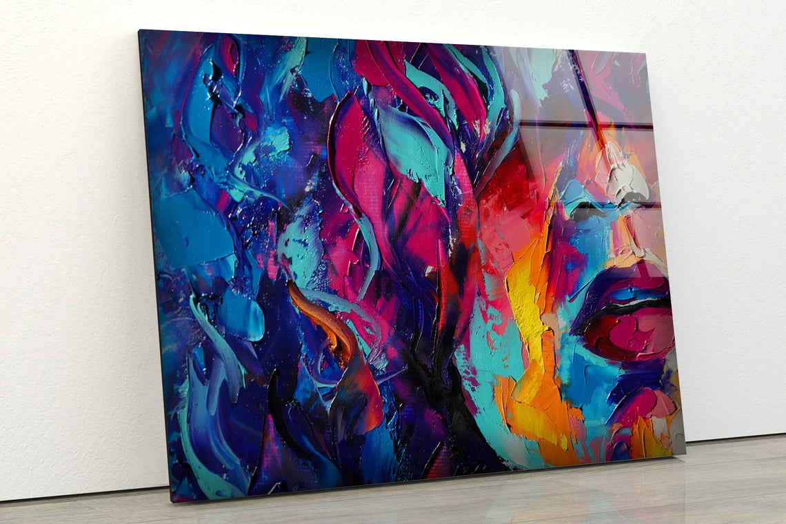 Colorful Abstract Girl Face Oil Painting Acrylic Glass Print Tempered Glass Wall Art 100% Made in Australia Ready to Hang