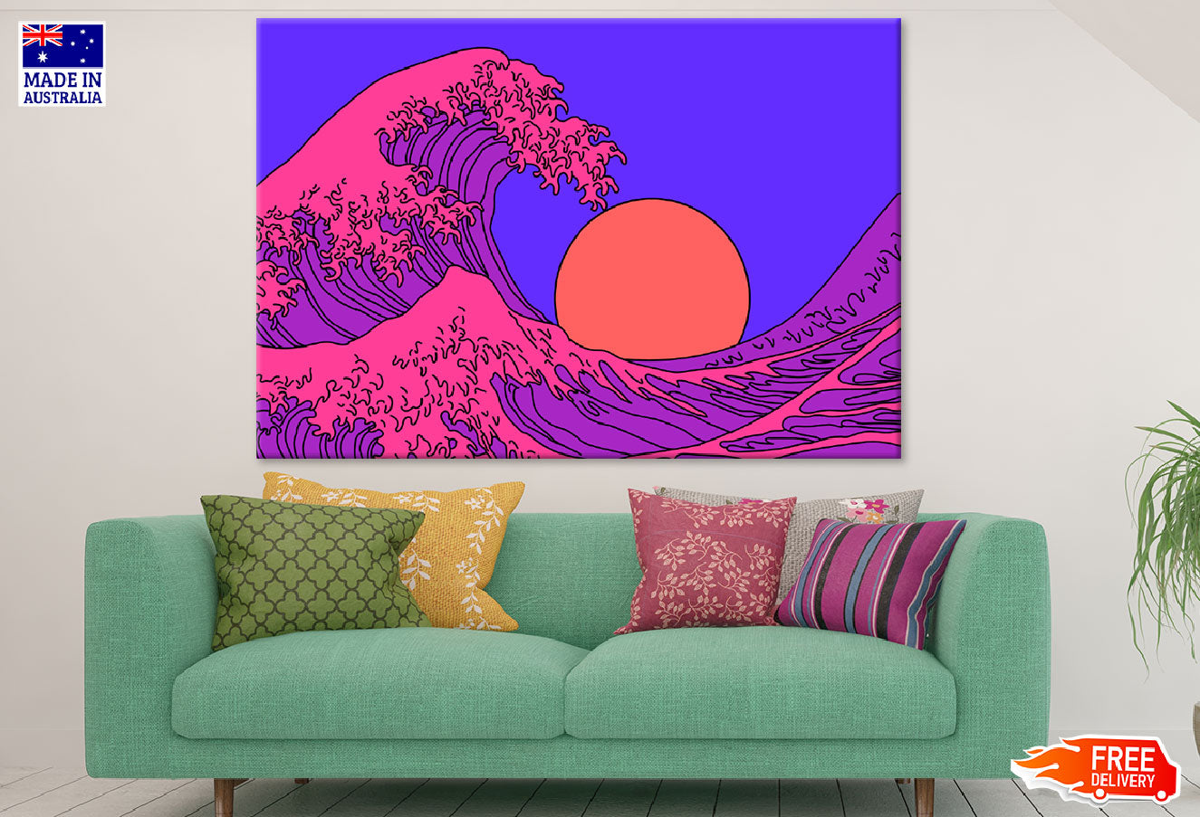 Sea Waves & Sun Illustration Print 100% Australian Made