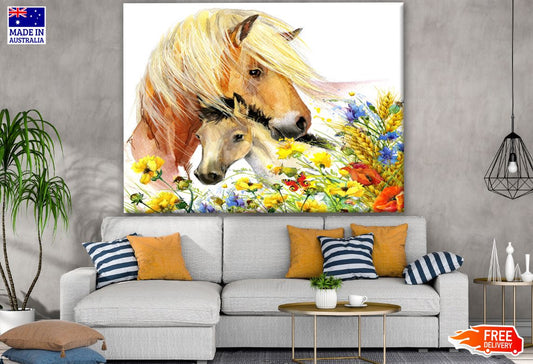 Horse & Baby with Flowers Painting Print 100% Australian Made