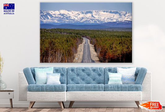 Roads Covered with Forest & Snow Moutain Photograph Print 100% Australian Made