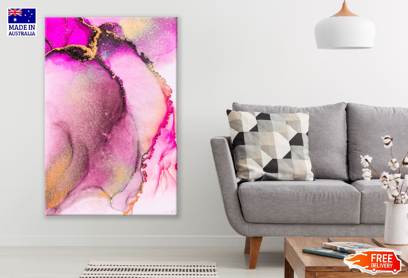 Gold & Pink Abstract Design Print 100% Australian Made