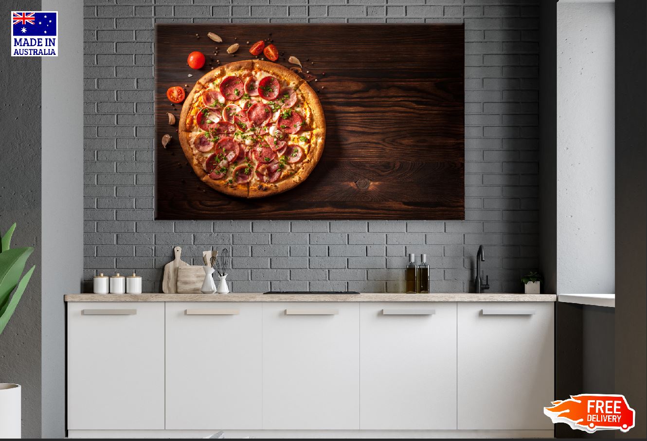 Rustic Rtyle Pizza and Fresh Herbs Photograph Print 100% Australian Made