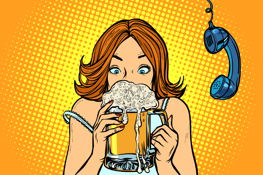 Girl Drinking Beer & Phone Hanging Print 100% Australian Made