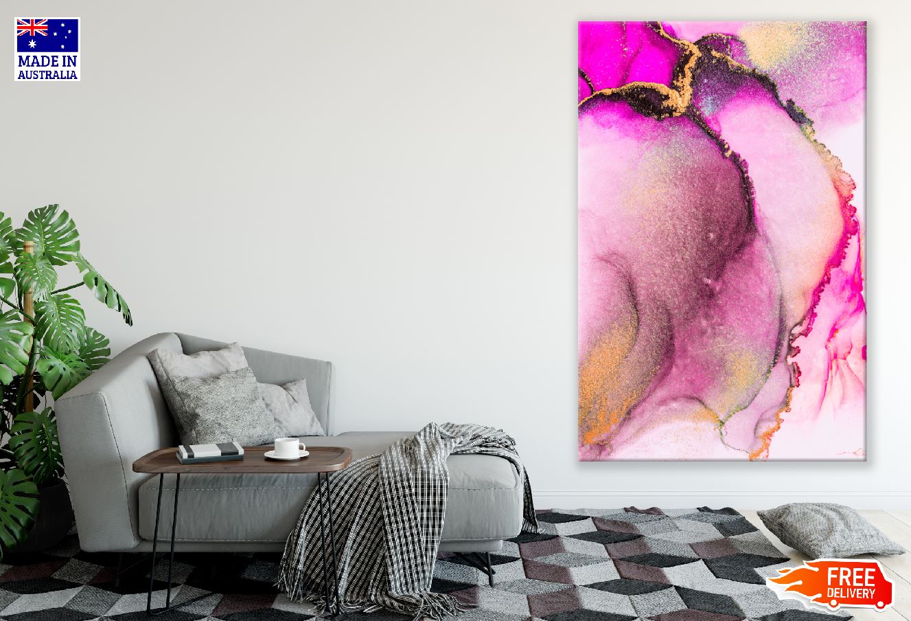 Gold & Pink Abstract Design Print 100% Australian Made